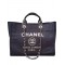 Spring Fashion Large Deauville Canvas Leather Top Handle Blue Shopping Bag - Imitation Female Chanel Silver Chain Shoulder Bag