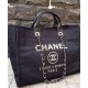 Spring Fashion Large Deauville Canvas Leather Top Handle Blue Shopping Bag - Imitation Female Chanel Silver Chain Shoulder Bag