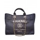 Hot Selling Deauville Dark Blue Canvas Large Goden Chain Shopping Bag - Faux Chanel Logo Printing Female Tote Bag