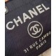 Hot Selling Deauville Dark Blue Canvas Large Goden Chain Shopping Bag - Faux Chanel Logo Printing Female Tote Bag