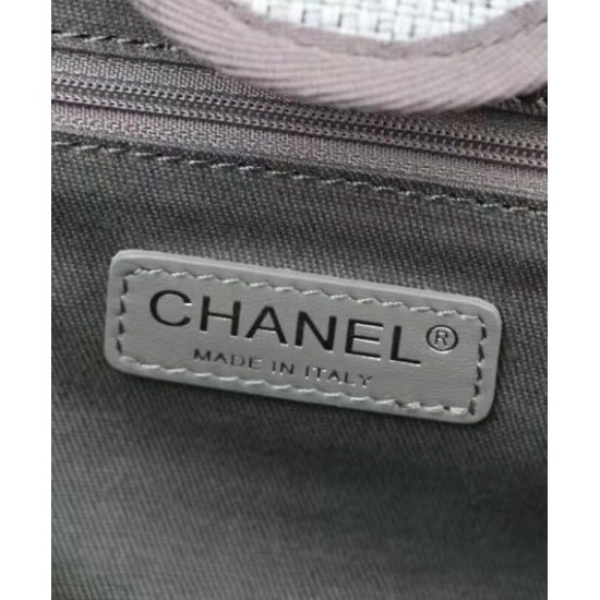 Best Price Silver Chain Interlocking C Logo Printing Large Tote Bag - Fake Chanel Grey Canvas Shopping Bag For Ladies Online