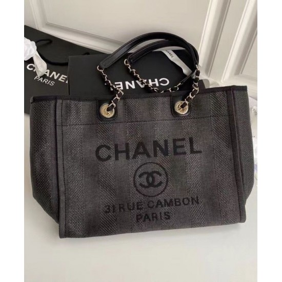 High Quality Long Chian Shoulder Strap Oversized Brand Letter Printing - Replica Women's Chanel Grey Canvas Shopping Bag