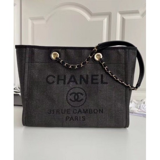 High Quality Long Chian Shoulder Strap Oversized Brand Letter Printing - Replica Women's Chanel Grey Canvas Shopping Bag