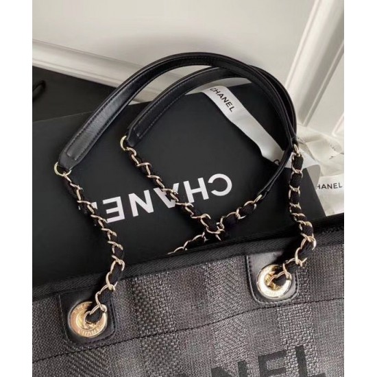 High Quality Long Chian Shoulder Strap Oversized Brand Letter Printing - Replica Women's Chanel Grey Canvas Shopping Bag