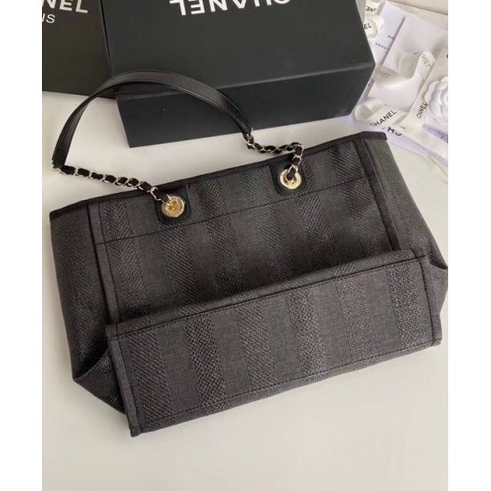 High Quality Long Chian Shoulder Strap Oversized Brand Letter Printing - Replica Women's Chanel Grey Canvas Shopping Bag