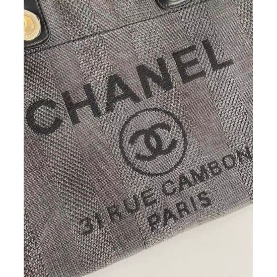 High Quality Long Chian Shoulder Strap Oversized Brand Letter Printing - Replica Women's Chanel Grey Canvas Shopping Bag