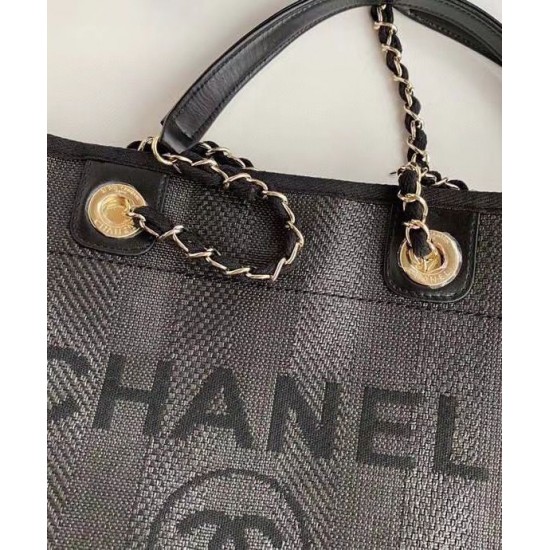 High Quality Long Chian Shoulder Strap Oversized Brand Letter Printing - Replica Women's Chanel Grey Canvas Shopping Bag