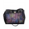 Replica Chanel CC Push Lock Colorful Openwork Flowers Printing Interior Purse Women's Black Hollow Leather Tote Bag