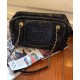 Replica Chanel CC Logo Pattern Chain Long Handle Black Shiny Crumpled Calfskin Leather Zipper Low Price Bowling Bag For Ladies