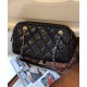 Replica Chanel CC Logo Pattern Chain Long Handle Black Shiny Crumpled Calfskin Leather Zipper Low Price Bowling Bag For Ladies