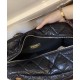 Replica Chanel CC Logo Pattern Chain Long Handle Black Shiny Crumpled Calfskin Leather Zipper Low Price Bowling Bag For Ladies