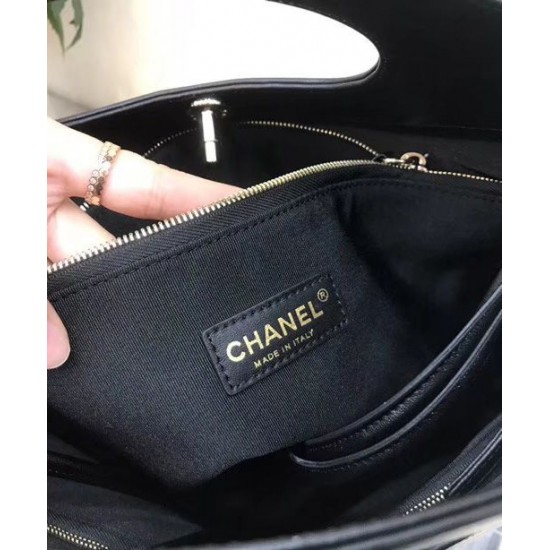 Faux Chanel 31 Golden-tone CC Turn Lock Oval Top Handle Narrow Shoulder Strap Female Black Crumpled & Smooth Leather Shopping Bag