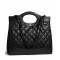 Fake Chanel 31 Diamond Type Lattice Detail Golden CC Turn Lock Oval Top Handle Female Black Lambskin Leather Shopping Bag