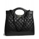 Fake Chanel 31 Diamond Type Lattice Detail Golden CC Turn Lock Oval Top Handle Female Black Lambskin Leather Shopping Bag