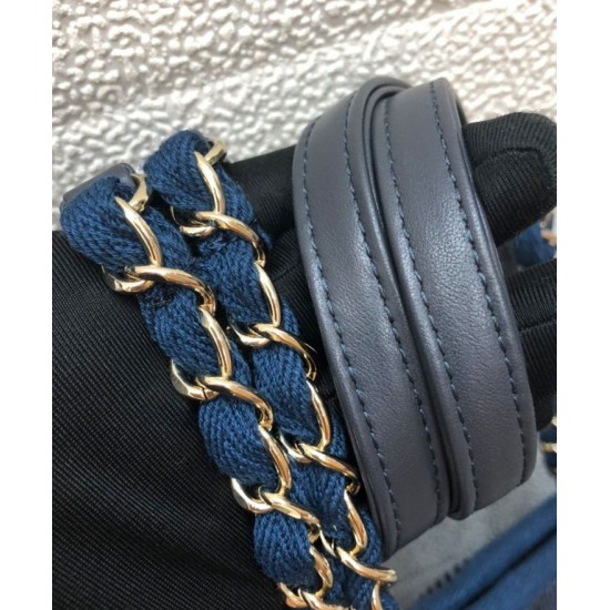 Replica Chanel Interlocking C Logo Printing Link Chain Shoulder Strap Women's Blue Canvas Large Shopping Bag For Sale