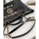 Imitated Chanel Pearls Studs Style Paris Metal Logo Letter Female Black Leather Brass Chain Strap Large Tote Style Shopping Bag