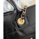 Imitated Chanel Pearls Studs Style Paris Metal Logo Letter Female Black Leather Brass Chain Strap Large Tote Style Shopping Bag