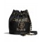 Hot Selling Brass Brand Letter Studs PARIS Detail Drawstring Closure- Replica Chanel Black Grained Calfskin Bucket Bag