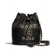 Hot Selling Brass Brand Letter Studs PARIS Detail Drawstring Closure- Replica Chanel Black Grained Calfskin Bucket Bag