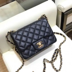 Fake Chanel Mini Classic Boy Black Caviar Leather Flap Bag Golden CC Logo Turn Lock Mini Chain Bag For Ladies