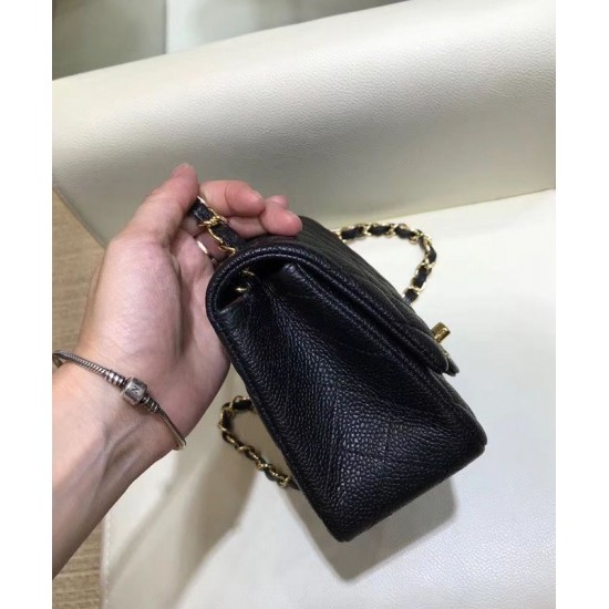 Fake Chanel Mini Classic Boy Black Caviar Leather Flap Bag Golden CC Logo Turn Lock Mini Chain Bag For Ladies