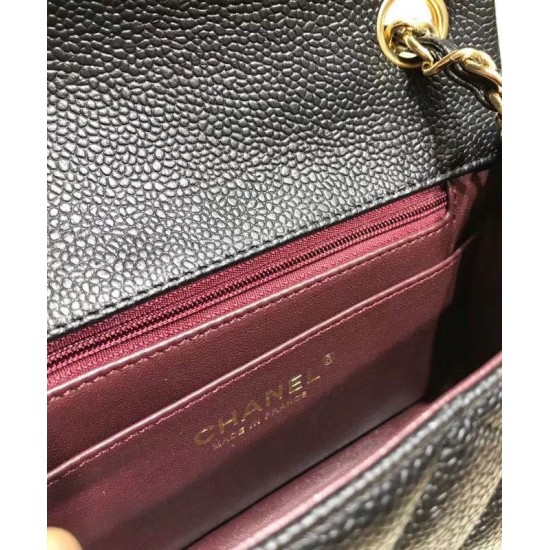 Fake Chanel Mini Classic Boy Black Caviar Leather Flap Bag Golden CC Logo Turn Lock Mini Chain Bag For Ladies