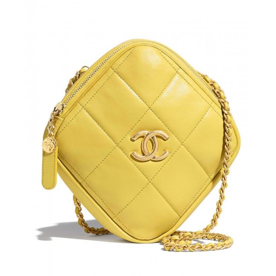 Latest Chanel Diamond Style Wrap Around Zipper Front CC Logo Signature Women's Small Yellow Leather Bag UK