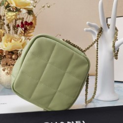 Imitation Chanel Classic Goden Logo Lock Women's Small Avocado Green Quilted Leather Chain Shoulder Strap Square Bag