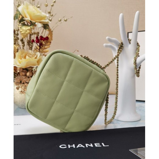 Imitation Chanel Classic Goden Logo Lock Women's Small Avocado Green Quilted Leather Chain Shoulder Strap Square Bag