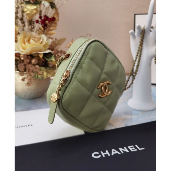 Imitation Chanel Classic Goden Logo Lock Women's Small Avocado Green Quilted Leather Chain Shoulder Strap Square Bag