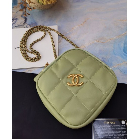 Imitation Chanel Classic Goden Logo Lock Women's Small Avocado Green Quilted Leather Chain Shoulder Strap Square Bag