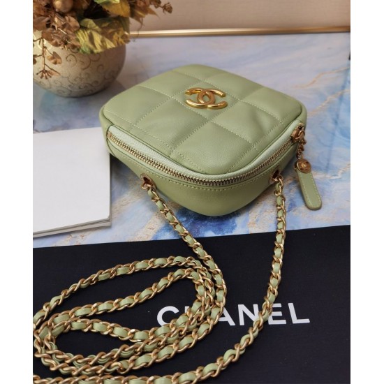 Imitation Chanel Classic Goden Logo Lock Women's Small Avocado Green Quilted Leather Chain Shoulder Strap Square Bag