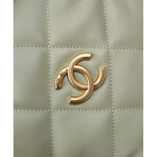 Imitation Chanel Classic Goden Logo Lock Women's Small Avocado Green Quilted Leather Chain Shoulder Strap Square Bag