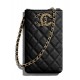 Latest Asymmetric CC Signature Chain Shoulder Strap Black Quilted Caviar Leather - Women's Fake Chanel Small Phone Holder