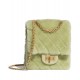 Clone Chic Chanel Mademoiselle Turn Lock Golden Chain Shoulder Strap Female Mini 2.55 Green Shearling & Quilted Leather Vertical Bag