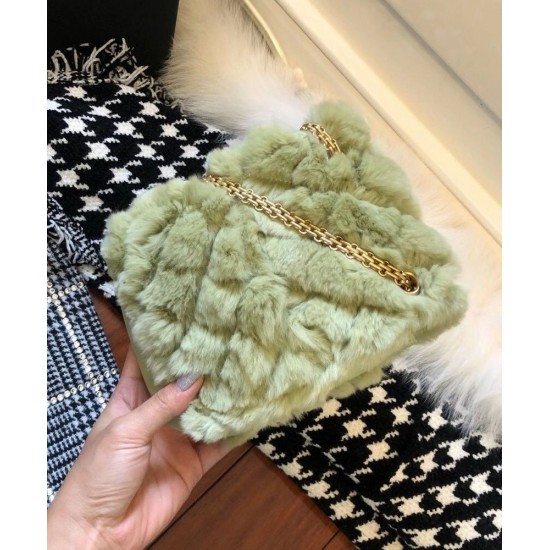 Clone Chic Chanel Mademoiselle Turn Lock Golden Chain Shoulder Strap Female Mini 2.55 Green Shearling & Quilted Leather Vertical Bag