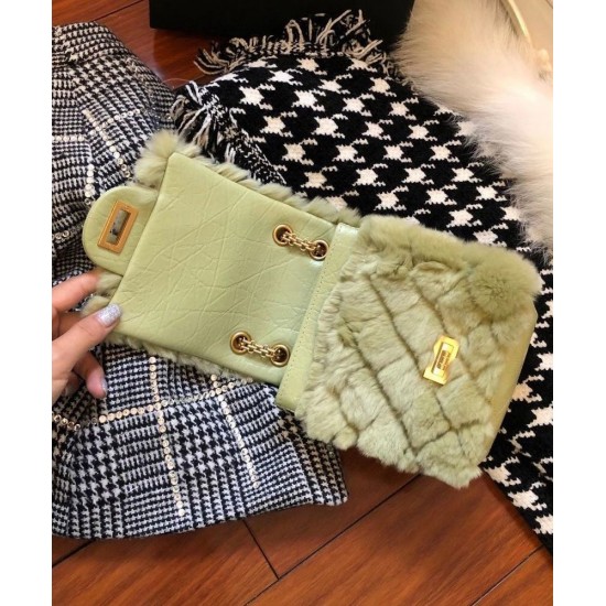 Clone Chic Chanel Mademoiselle Turn Lock Golden Chain Shoulder Strap Female Mini 2.55 Green Shearling & Quilted Leather Vertical Bag