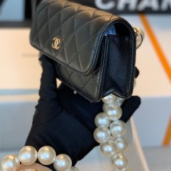 Imitation Chanel White Pearl Shoulder Strap Silver CC Snap Button Women's Flap Clutch Bag 15CM