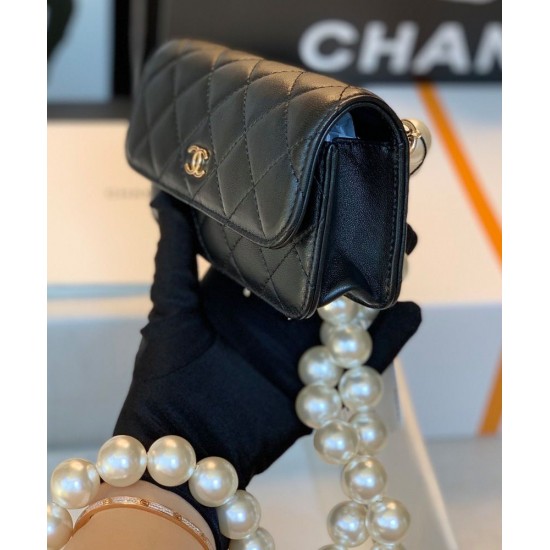 Imitation Chanel White Pearl Shoulder Strap Silver CC Snap Button Women's Flap Clutch Bag 15CM