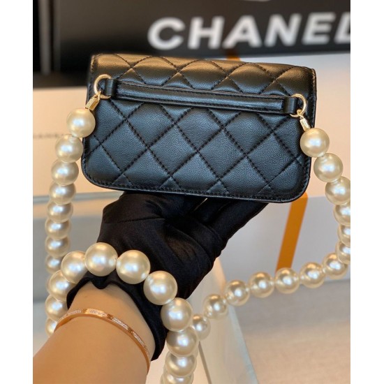 Imitation Chanel White Pearl Shoulder Strap Silver CC Snap Button Women's Flap Clutch Bag 15CM