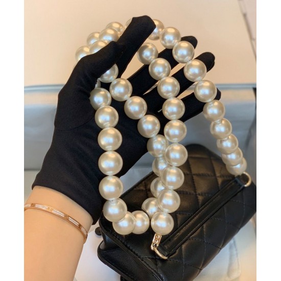 Imitation Chanel White Pearl Shoulder Strap Silver CC Snap Button Women's Flap Clutch Bag 15CM