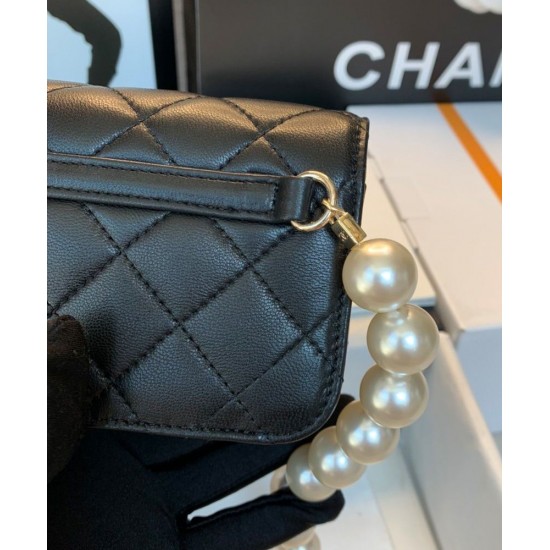 Imitation Chanel White Pearl Shoulder Strap Silver CC Snap Button Women's Flap Clutch Bag 15CM