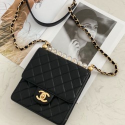 Top Sale Black Quilted Leather Top Transparent Bead CC Turn Lock - Replica Chanel Flap Bag For Ladies