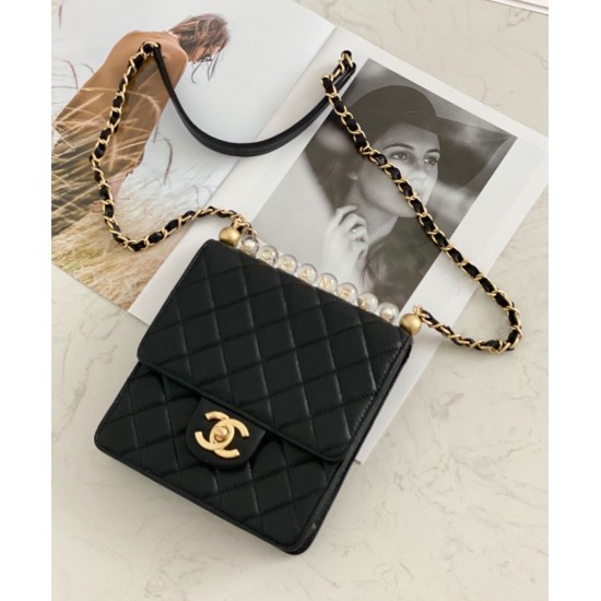 Top Sale Black Quilted Leather Top Transparent Bead CC Turn Lock - Replica Chanel Flap Bag For Ladies