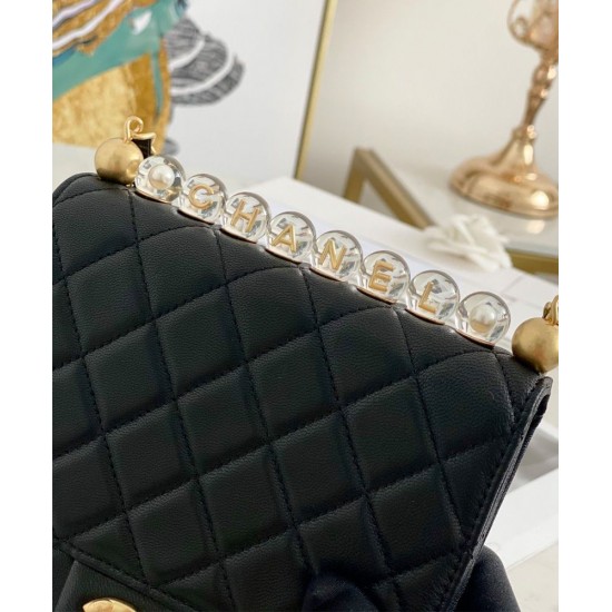 Top Sale Black Quilted Leather Top Transparent Bead CC Turn Lock - Replica Chanel Flap Bag For Ladies