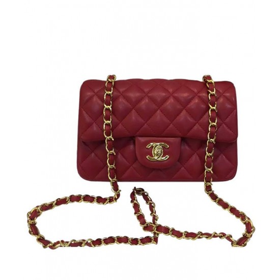 Fake Chanel Red Quilted Lambskin Leather Golden Tone Shoulder Strap Double Flap Women's Vintage Small Classic Crossbody Bag