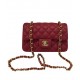 Fake Chanel Red Quilted Lambskin Leather Golden Tone Shoulder Strap Double Flap Women's Vintage Small Classic Crossbody Bag