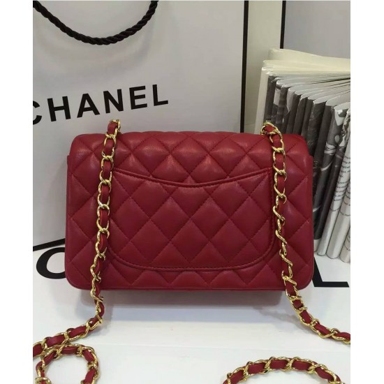 Fake Chanel Red Quilted Lambskin Leather Golden Tone Shoulder Strap Double Flap Women's Vintage Small Classic Crossbody Bag