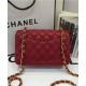 Fake Chanel Red Quilted Lambskin Leather Golden Tone Shoulder Strap Double Flap Women's Vintage Small Classic Crossbody Bag