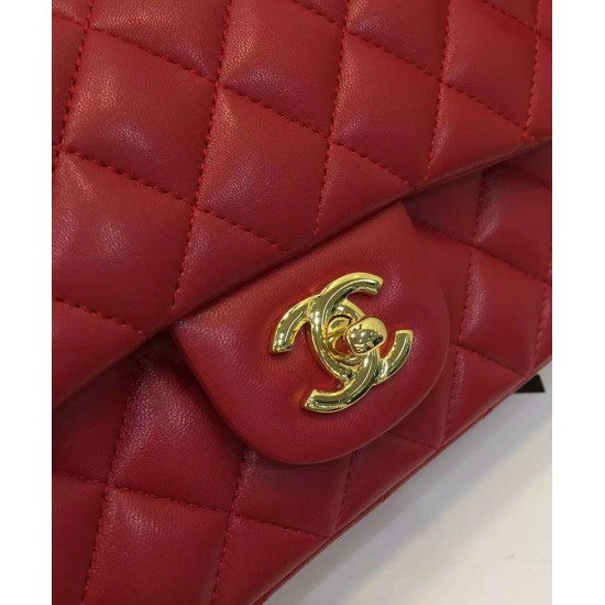 Fake Chanel Red Quilted Lambskin Leather Golden Tone Shoulder Strap Double Flap Women's Vintage Small Classic Crossbody Bag